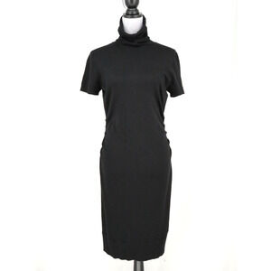 Anne Klein Dress Womens Large Black Sweater Ruched Sides Turtleneck Short Sleeve